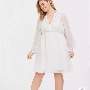 Torrid White Clip Dot Chiffon Babydoll Dress